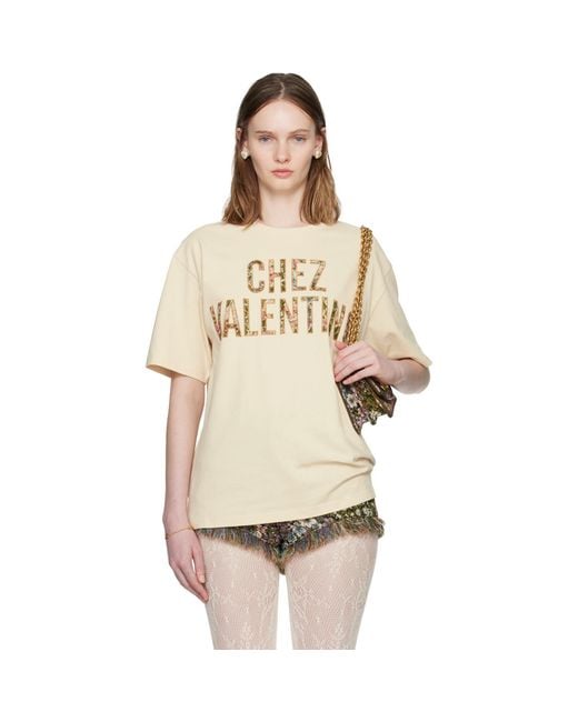 Valentino Natural Embroidered Cotton T-Shirt