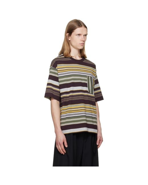 Dries Van Noten Black Burgundy & Striped T-Shirt for men
