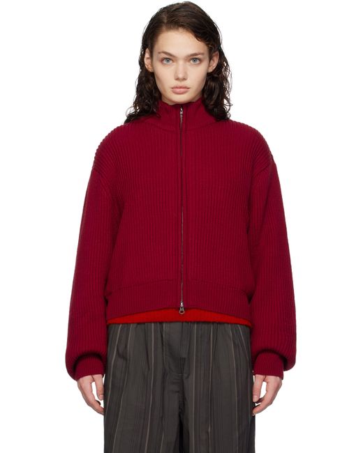 Amomento Red Full Needle Crop Sweater