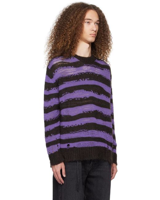メンズ Acne ブラウン&パープル ディストレス セーター Purple