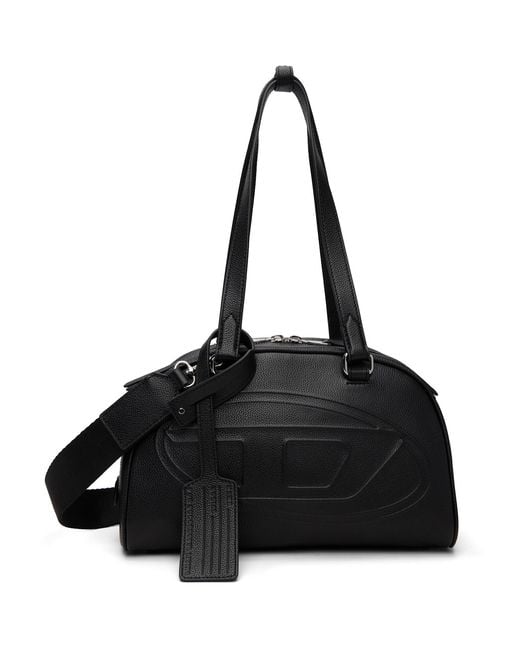 DIESEL Black 1Dr Dome Embossed Logo Leather Boston Bag for men