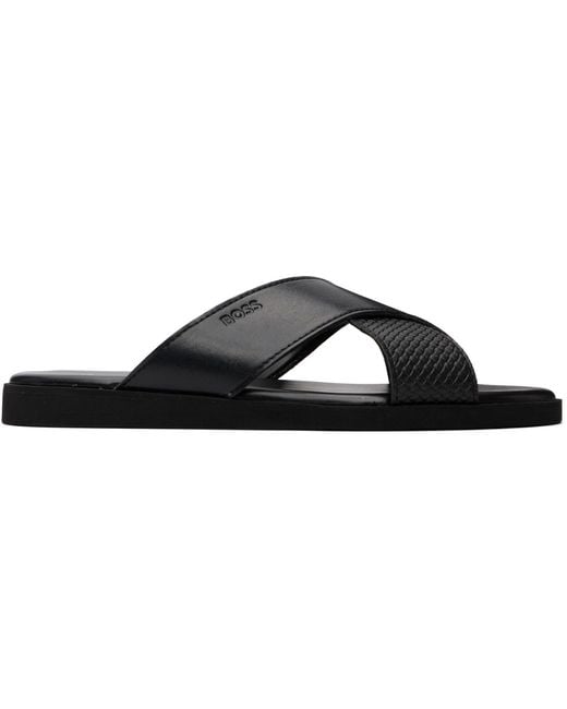 Boss Black Faux-Leather Plain & Patterned Straps Sandals for men