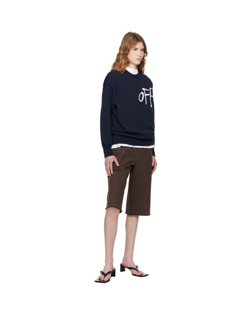 Off-White c/o Virgil Abloh Blue Bookish Shared Cotton Knit Crewneck Sweater