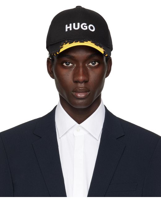 HUGO Black Cotton Twill Cap for men