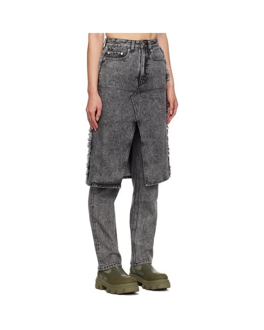 Ganni Black Gray Layered Jeans