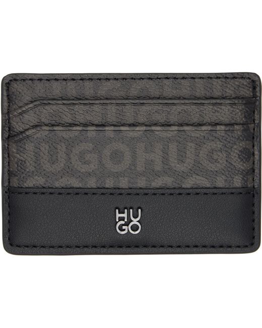 HUGO Black Stacked-Logo Card Holder for men