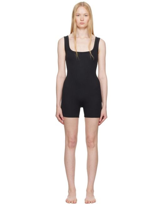 Skims Black Cotton Rib Onesie Romper