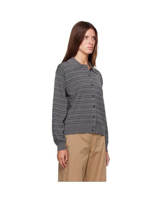 Cordera Gray Organic Cotton Striped Polo Cardigan