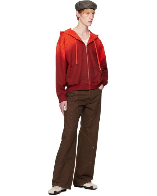 メンズ MARINE SERRE レッド Moon Faded フリース ジップフーディ Red