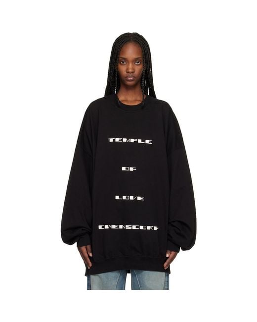 Rick Owens Black Temple Hun Crewneck Sweatshirt