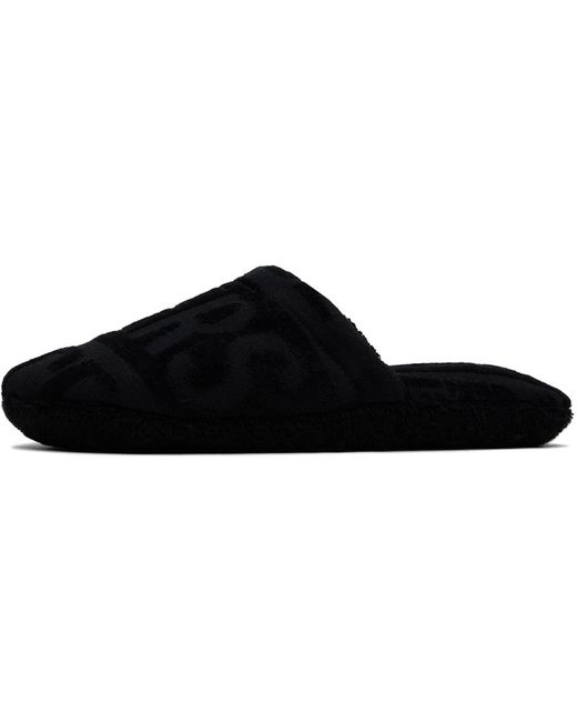 メンズ Versace オールオーバーロゴ タオル スリッパ Black