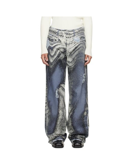 CAMPERLAB Gray Distorted Print Distressed Denim Jeans for men