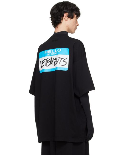 メンズ Vetements ブラック My Name Is Tシャツ Blue