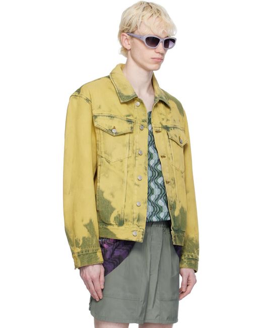 Dries Van Noten Yellow Green Garment-dyed Denim Jacket for men