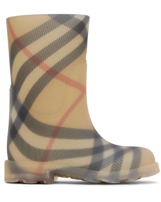 Burberry キッズ｜ベージュ Marsh チェック ラバー ロングブーツ Brown