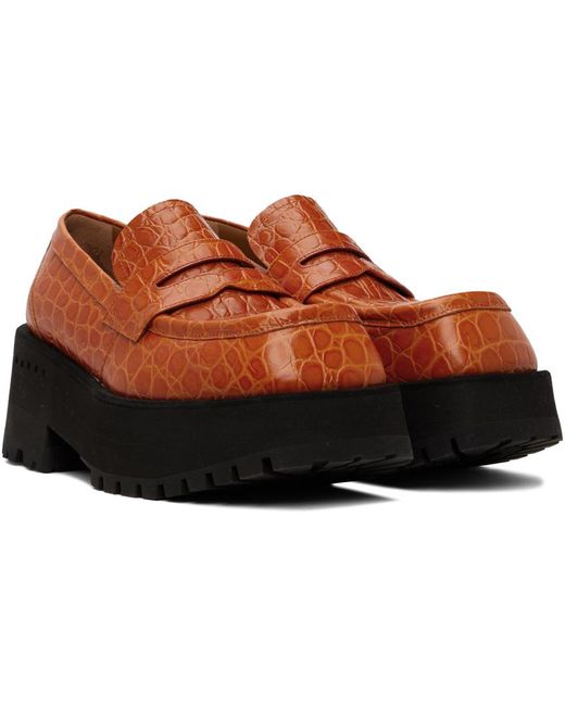 Marni Black Orange Croc-embossed Platform Loafers