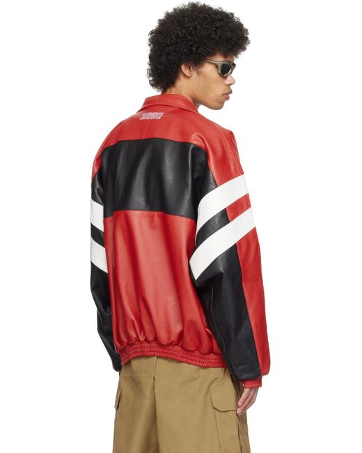 Vetements Red & Black Paneled Leather Jacket for men