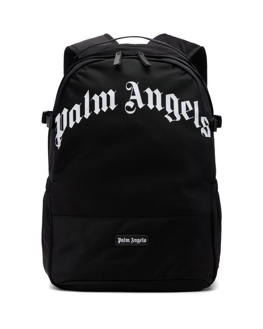 Palm Angels Black Curved Logo Backpack for men