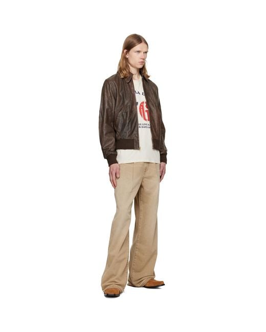 R13 Brown Boyfriend Leather Bomber Jacket for men