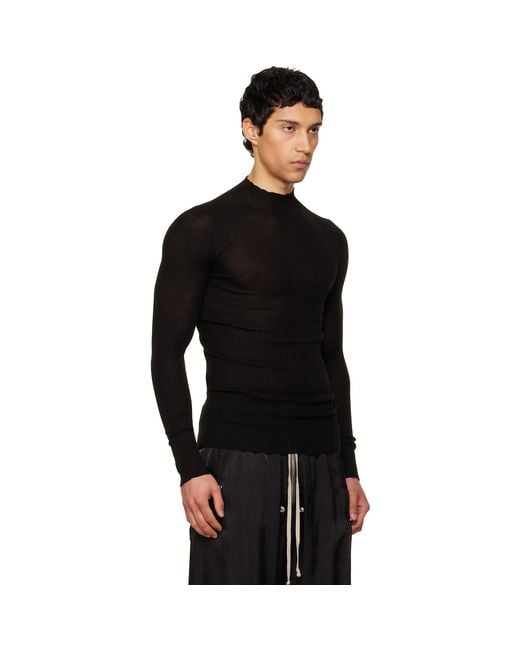 Rick Owens Black Temple Ribbed Lupetto Sweater for men