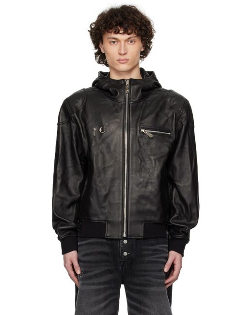 THUG CLUB Black Slim Rock Leather Jacket for men