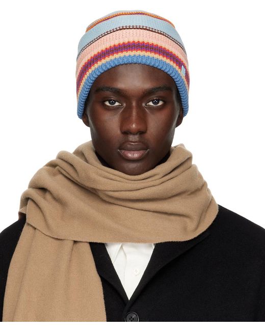 Acne Brown Multicolor Stripe Knit Beanie for men