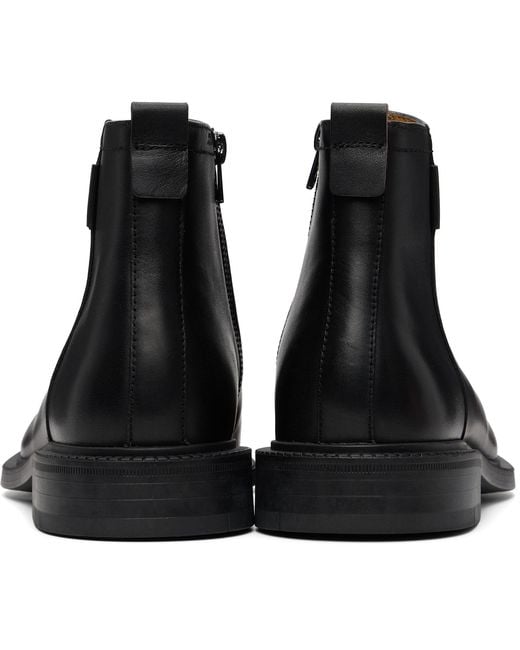 HUGO Black Leather Logo Trim Boots for men