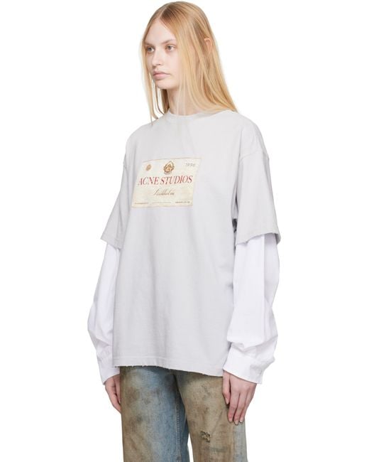 Acne White Layered Print T-shirt