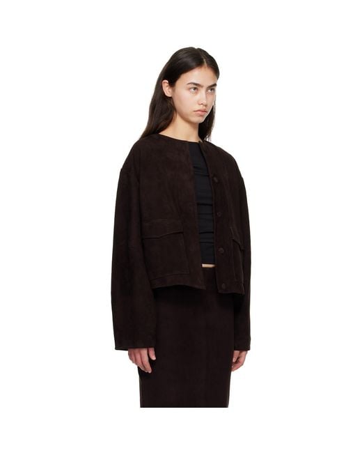 St. Agni Black Suede Utility Cocoon Bomber Jacket