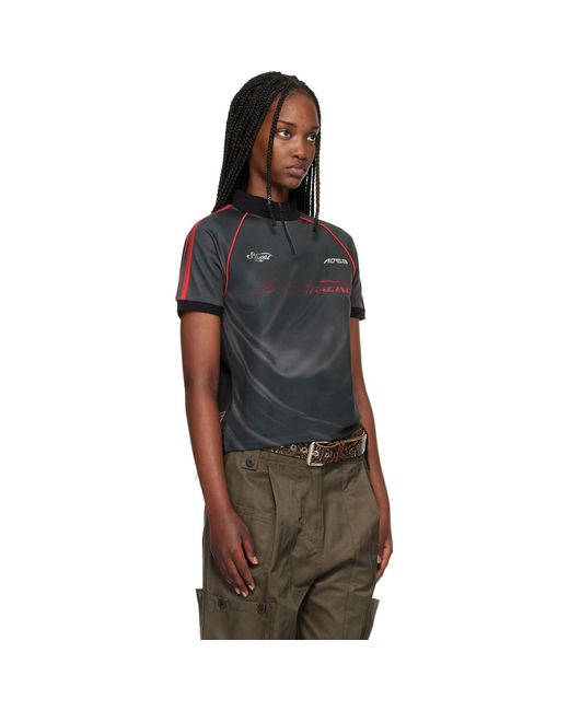 ANDERSSON BELL Black Printed Football Zip-Up T-Shirt