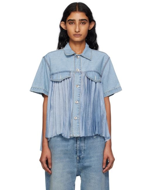 Sacai ブルー パネル デニムシャツ Blue