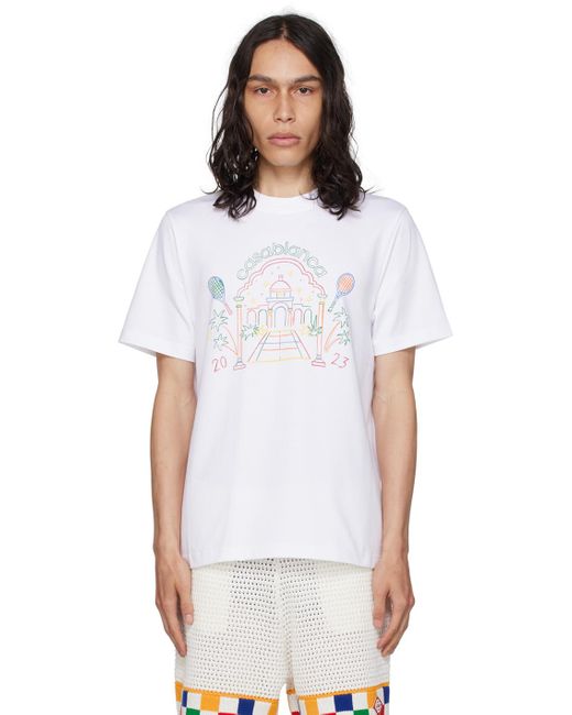 Casablancabrand White Rainbow Crayon Printed Cotton T-shirt for men
