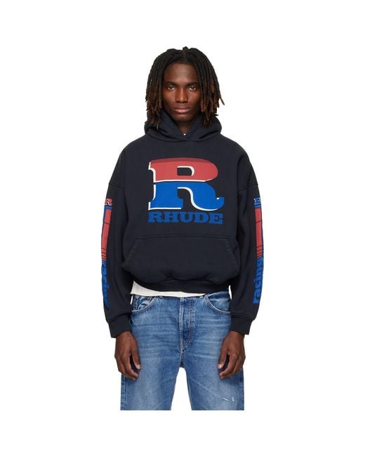 Rhude Blue Split Petrol Logo Hoodie for men