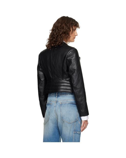 Maison Margiela Black Folded Collar Leather Jacket
