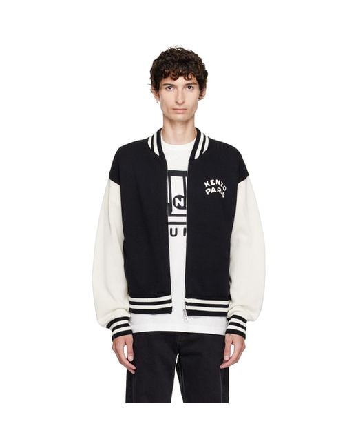 KENZO Black Paris Paris Emblem' Varsity Cardigan for men