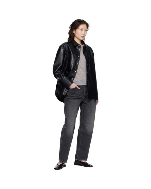 Anine Bing Black Dante Regenerated Leather Shirt