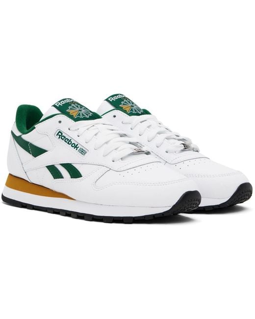 Reebok Black White & Green Classic Leather Sneakers for men