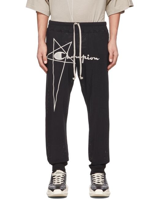 Rick Owens Synthetic Black Champion Edition Perforated Sweatpants for