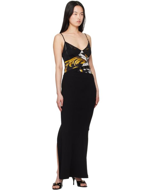 Versace Jeans Couture ブラック Baroque Buckle リブ マキシスカート Black