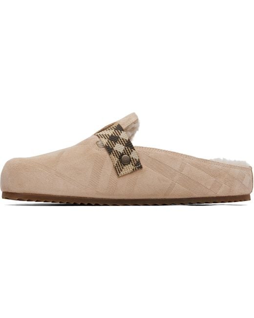 Burberry Natural Check Shearling Urchin Clog Loafers