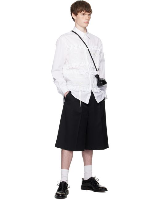メンズ Simone Rocha ホワイト レースリボン トリム イージー シャツ Black