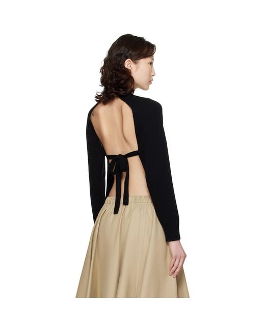 Cordera Black Merino Wool Open-Back Cardigan