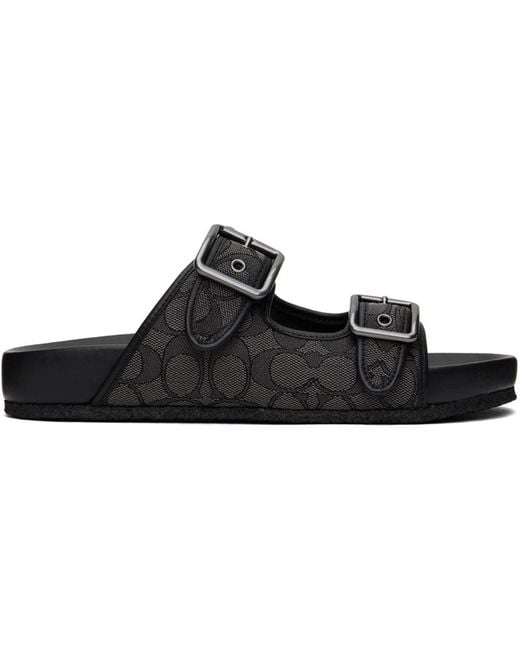 COACH Black Buckle Strap Sandals for men