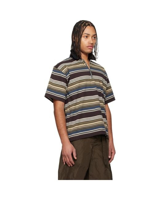 Sacai Black Horizontal Stripe Polo for men