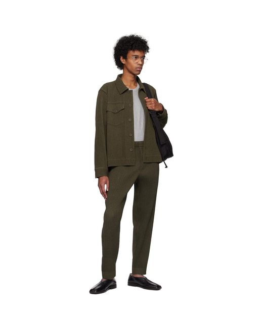 Homme Plissé Issey Miyake Green Khaki Wool Like Light Trousers for men
