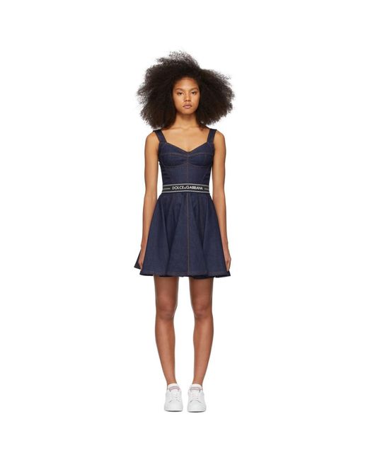 Dolce & Gabbana Blue Short Denim Circle-skirt Dress With Belt