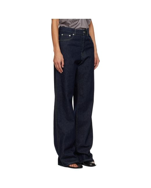Dries Van Noten Blue Leather Patch Jeans