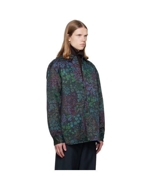 Dries Van Noten Blue Padded Floral Overshirt for men