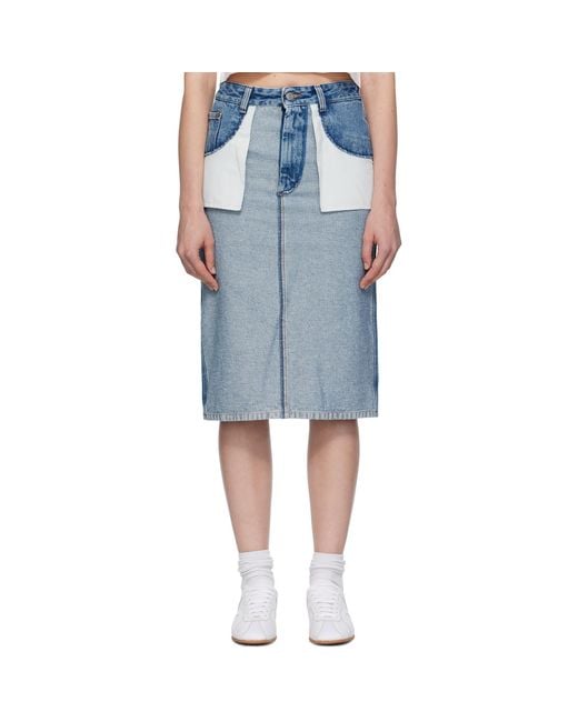 MM6 by Maison Margiela Blue Faded Denim Midi Skirt