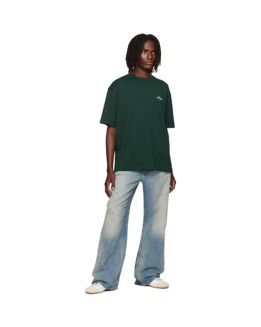 Acne Green Embroidered-Logo T-Shirt for men